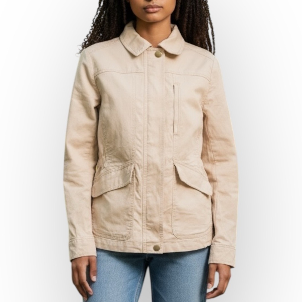 LOFT Beige Utility Jacket-Lightweight Cotton Twill with Pockets (980)